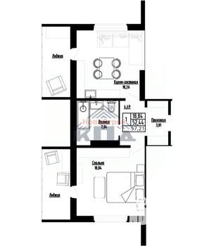 1-к квартира, строящийся дом, 57м2, 10/16 этаж