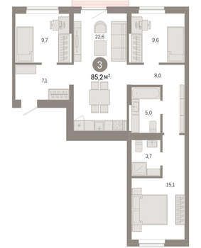 3-к квартира, вторичка, 85м2, 5/9 этаж
