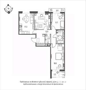3-к квартира, строящийся дом, 87м2, 5/12 этаж