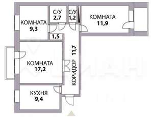 3-к квартира, вторичка, 70м2, 3/5 этаж