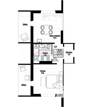 1-к квартира, строящийся дом, 57м2, 12/16 этаж
