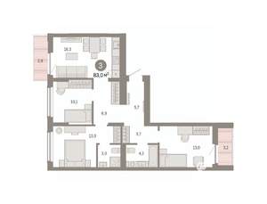 3-к квартира, вторичка, 83м2, 4/16 этаж