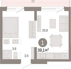 1-к квартира, вторичка, 39м2, 8/9 этаж