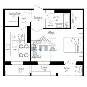 1-к квартира, строящийся дом, 53м2, 11/16 этаж