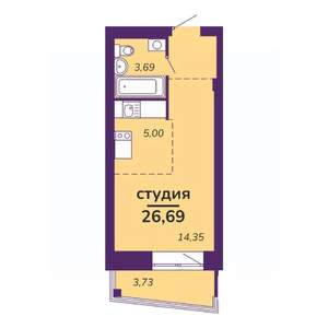 Студия квартира, строящийся дом, 27м2, 8/9 этаж