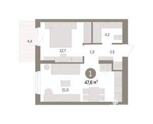 1-к квартира, вторичка, 48м2, 9/14 этаж