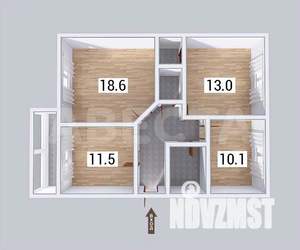 3-к квартира, вторичка, 67м2, 13/16 этаж