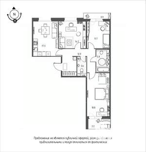 3-к квартира, строящийся дом, 88м2, 2/12 этаж