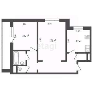 2-к квартира, вторичка, 51м2, 4/10 этаж