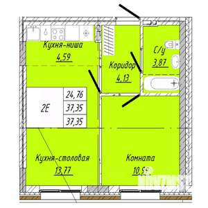 1-к квартира, строящийся дом, 37м2, 1/8 этаж