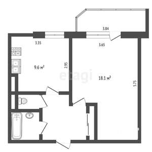 1-к квартира, вторичка, 38м2, 10/16 этаж