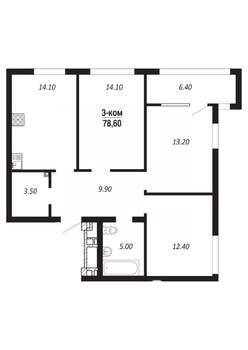 3-к квартира, вторичка, 79м2, 9/14 этаж