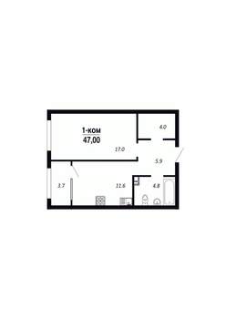 1-к квартира, строящийся дом, 47м2, 5/22 этаж