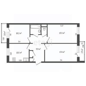 3-к квартира, вторичка, 68м2, 4/5 этаж