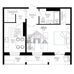 1-к квартира, вторичка, 53м2, 6/16 этаж