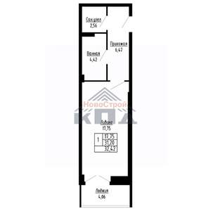 1-к квартира, вторичка, 32м2, 14/16 этаж