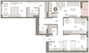 3-к квартира, вторичка, 106м2, 5/16 этаж