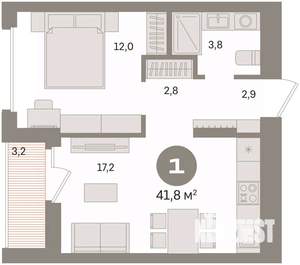 1-к квартира, вторичка, 42м2, 4/16 этаж