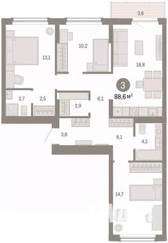3-к квартира, вторичка, 89м2, 5/8 этаж