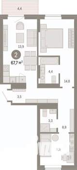 2-к квартира, вторичка, 68м2, 4/9 этаж