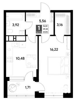1-к квартира, вторичка, 41м2, 13/22 этаж