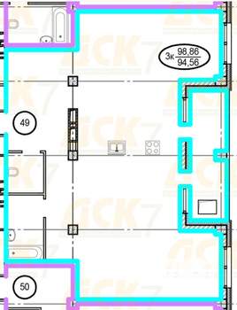 3-к квартира, вторичка, 96м2, 8/18 этаж