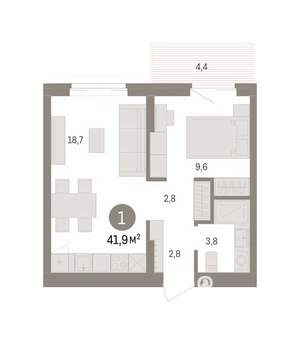 1-к квартира, вторичка, 42м2, 6/14 этаж