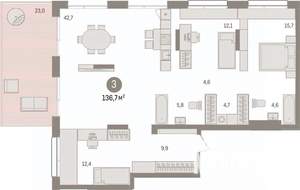 3-к квартира, сданный дом, 135м2, 1/17 этаж