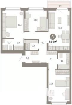 3-к квартира, вторичка, 89м2, 5/16 этаж