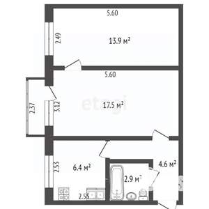 2-к квартира, вторичка, 46м2, 3/5 этаж