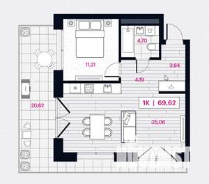 1-к квартира, вторичка, 70м2, 2/15 этаж