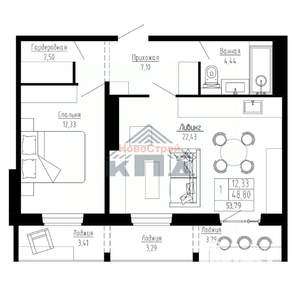 1-к квартира, строящийся дом, 54м2, 16/16 этаж