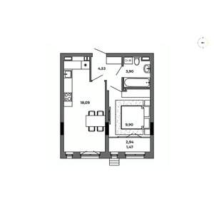 1-к квартира, строящийся дом, 38м2, 5/8 этаж