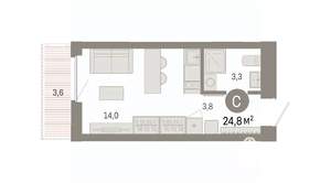 Студия квартира, вторичка, 25м2, 12/16 этаж