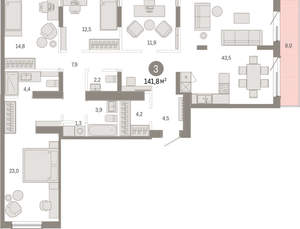 3-к квартира, вторичка, 142м2, 8/9 этаж