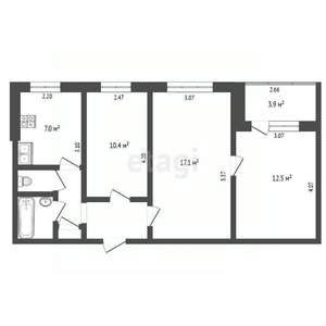 3-к квартира, вторичка, 58м2, 1/9 этаж