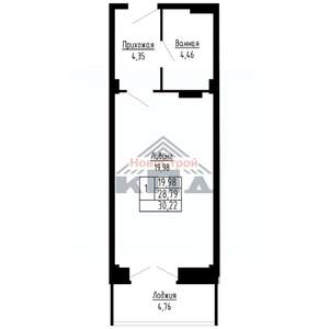1-к квартира, строящийся дом, 30м2, 3/16 этаж