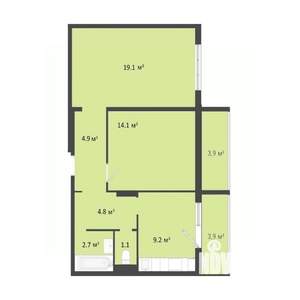 2-к квартира, строящийся дом, 56м2, 2/10 этаж