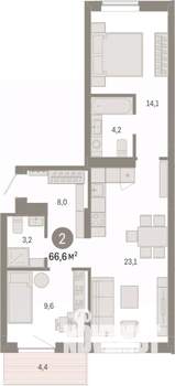 2-к квартира, вторичка, 67м2, 4/8 этаж