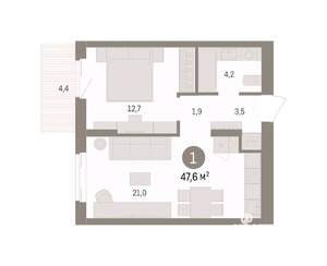 1-к квартира, вторичка, 48м2, 9/14 этаж