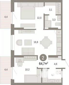 2-к квартира, вторичка, 65м2, 5/17 этаж