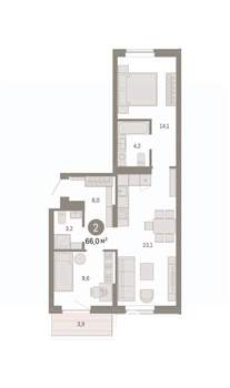 2-к квартира, вторичка, 66м2, 3/9 этаж