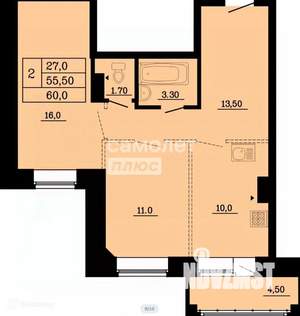 2-к квартира, вторичка, 56м2, 6/9 этаж