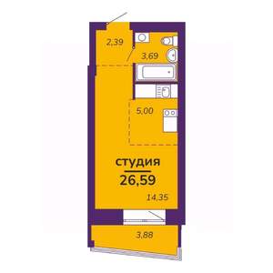 Студия квартира, строящийся дом, 27м2, 8/9 этаж