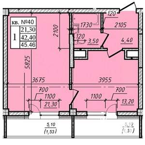 1-к квартира, строящийся дом, 45м2, 4/8 этаж