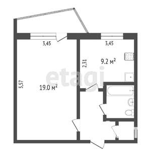 1-к квартира, вторичка, 34м2, 3/3 этаж