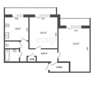 2-к квартира, вторичка, 63м2, 3/10 этаж