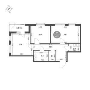 2-к квартира, вторичка, 61м2, 12/15 этаж