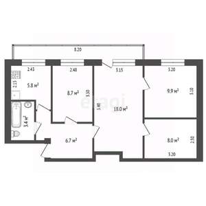 4-к квартира, вторичка, 61м2, 1/5 этаж