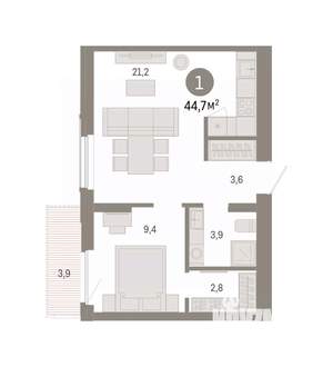 1-к квартира, вторичка, 45м2, 6/8 этаж